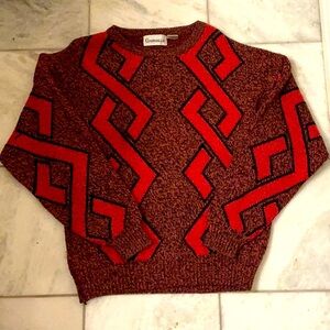 Gabrielle Sweater Mens Large Red Black VINTAGE Retro Geometric Sweater